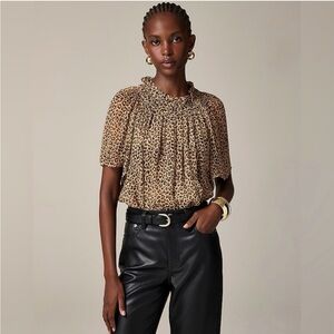 J Crew Crinkle chiffon smocked top in leopard print - NWT